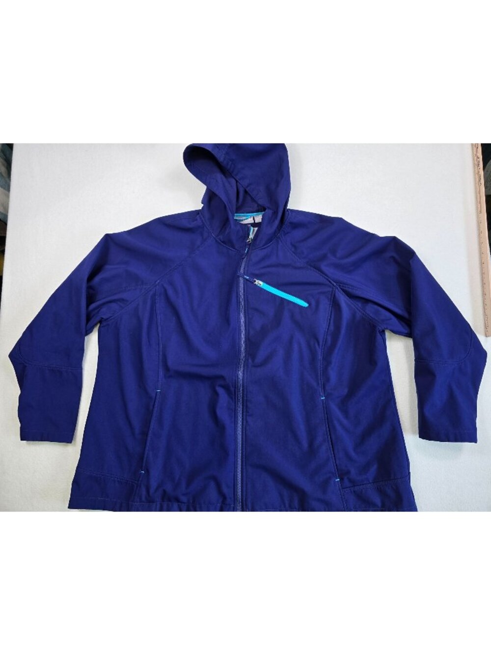 Free Tech Womens 3X Blue Hooded Jacket Full Zip Rain Coat
